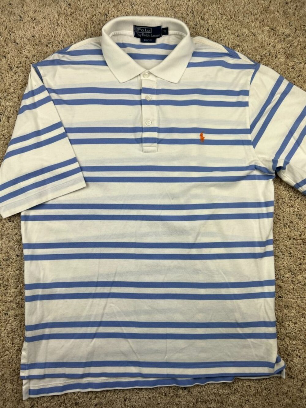 Polo Ralph Lauren Golf Fit Medium Polo Shirt Blue White Striped Cotton Casual